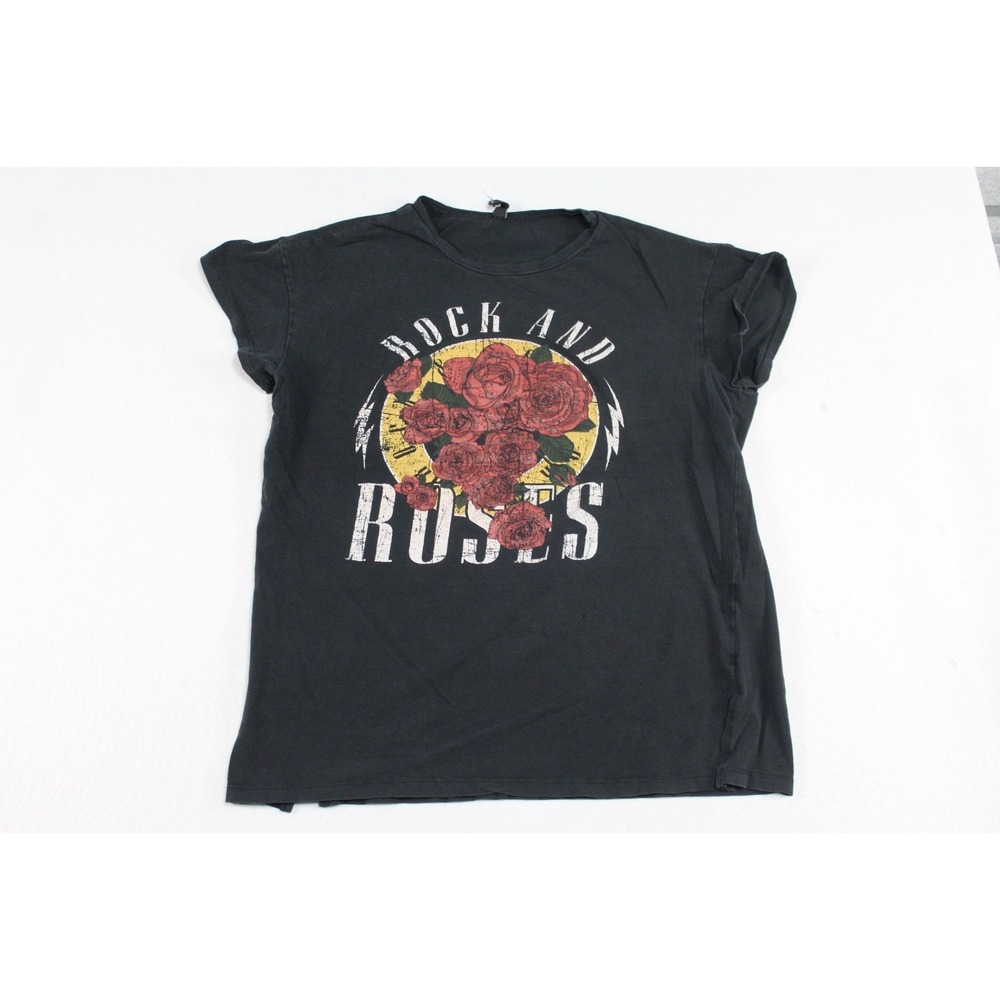 Windsor Women Black Top Rock And Roses Short Sleeve Casual Size Meduim